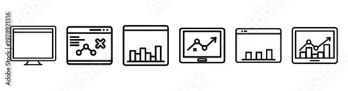data science icon set outline style. Business line art icon collection.