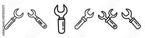diagnostic tools icon set outline style. Business line art icon collection.