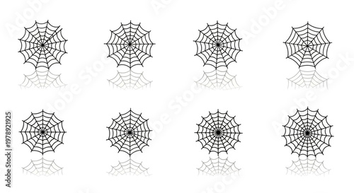 Spider web icons, black spiderwebs, cobweb graphics, 8 web illustrations