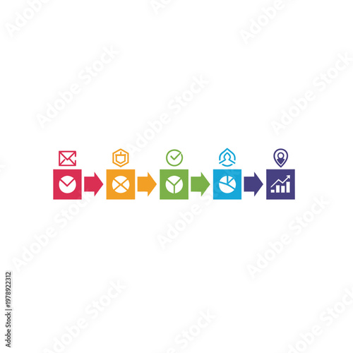 A colorful infographic depicting a workflow process.