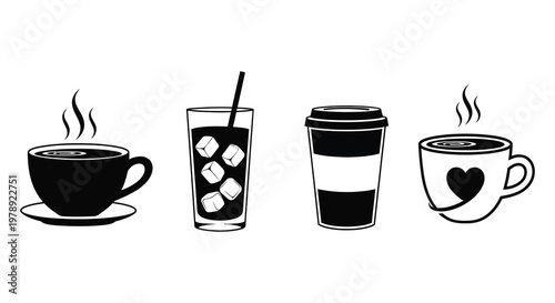 Four beverage containers in a minimalist black silhouette