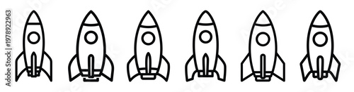 rocket booster icon set outline style. Business line art icon collection.