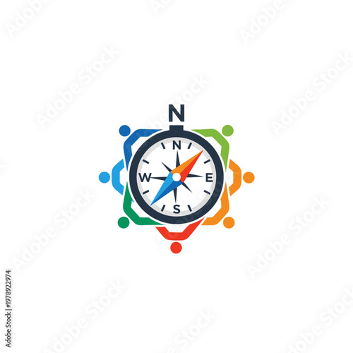 Colorful compass with multicolored people.