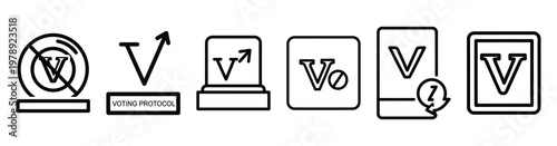 voting protocol icon set outline style. Business line art icon collection.