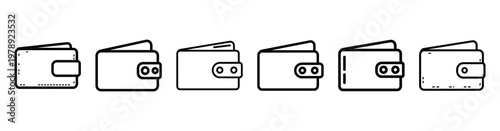 wallet address icon set outline style. Business line art icon collection.