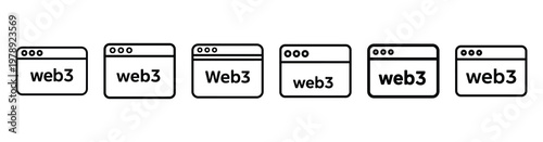 web3 browser icon set outline style. Business line art icon collection.