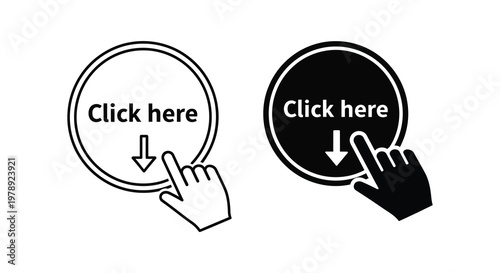 Two circular buttons with hand pointers a black and white silhouette