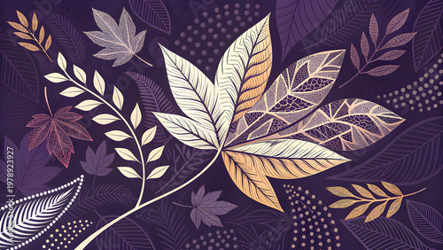 Modern Abstract Geometric Leaf Pattern on Dark Purple Background - Sophisticated Realistic Banner Design
