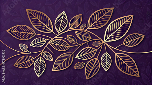 Modern Abstract Geometric Leaf Pattern on Dark Purple Background - Sophisticated Realistic Banner Design
