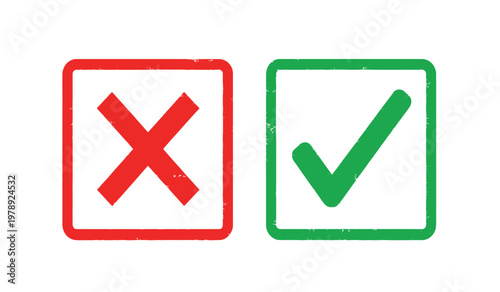 Red x and green check mark icons negative and positive feedback