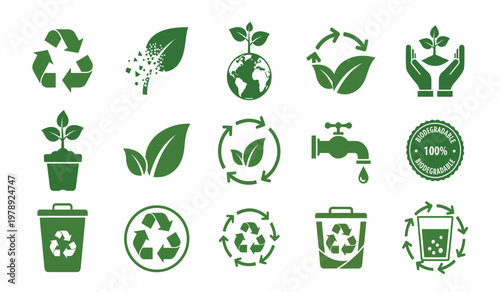 Eco friendly icons recycling sustainability and environmental conservation symbols
