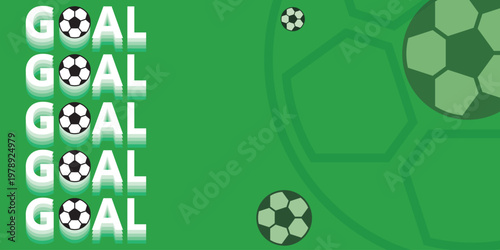 Flat Modern Football Goal Text Graphic with Green Background Soccer Ball Pattern and White 3D Typography for Sports Banner Social Media and Match Highlight
