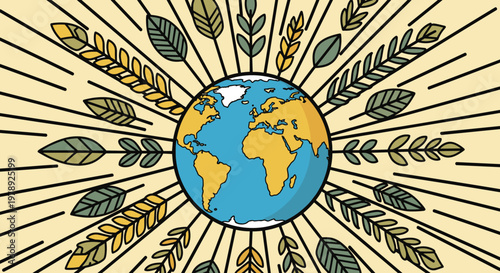 Earth Globe with Leafy Green Surround.