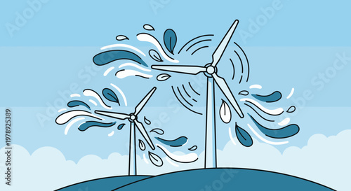 Wind turbines generating renewable energy power.