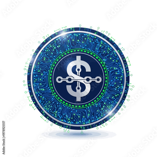 Cryptocurrency blockchain dollar sign symbol.