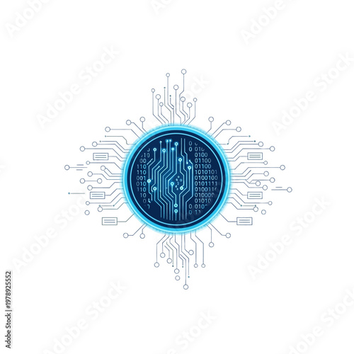 Circuit board with glowing blue connections.