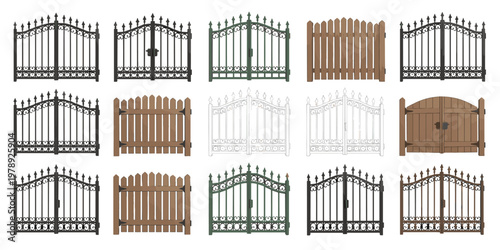 Diverse collection of decorative gates for home and garden architectural design