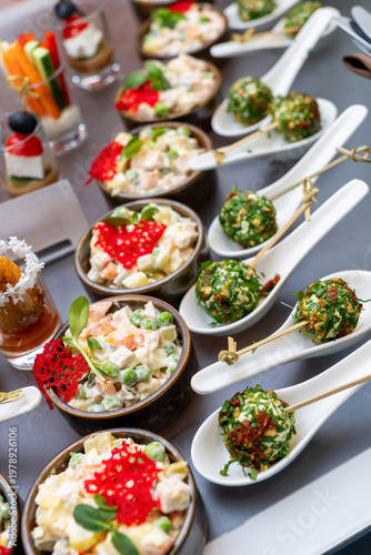 Wallpaper Mural Assorted gourmet appetizers, vegetable sticks, and salads Torontodigital.ca