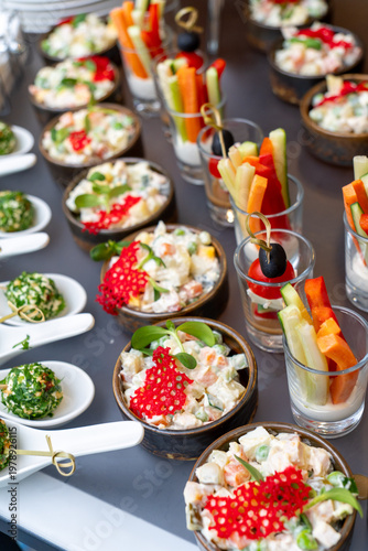 Wallpaper Mural Assorted gourmet appetizers, vegetable sticks, and salads Torontodigital.ca