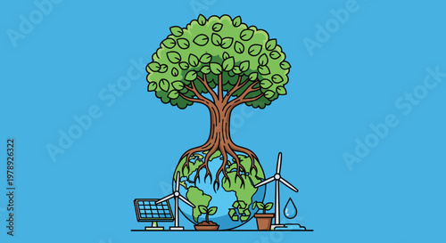 Tree growing on the earth globe.