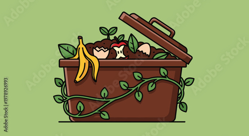 Compost Bin with Food Waste Inside.