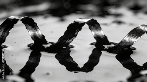 Luxury Abstract Ink Ribbon Suspended in Water with Silver Rim Lighting and Dramatic Curved Movement