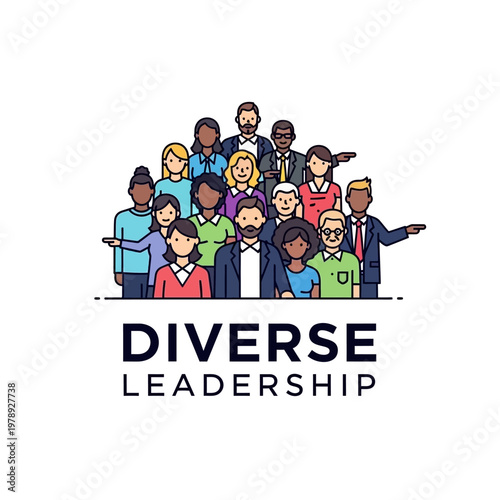 Diverse leadership group of people illustration.