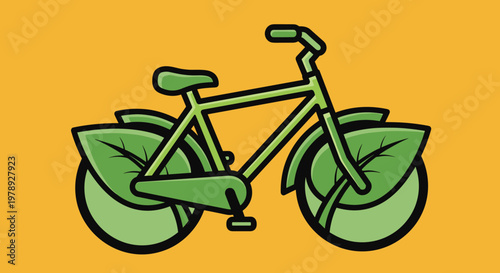 Green bicycle with leaf wheels.