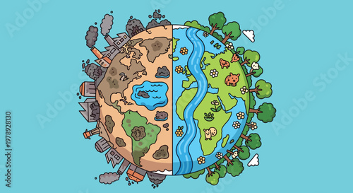 Earth Globe with Divided Land and Water.