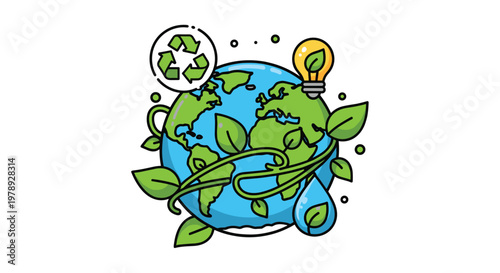 Earth wrapped in green leaves eco.