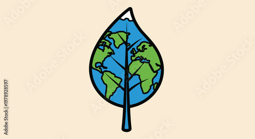 Earth Globe Leaf Icon Symbol.