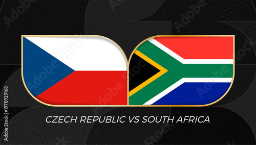Czech Republic versus South Africa Sports Match Banner with National Flags in golden rounded badge design.