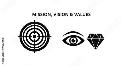 Symbolic representation of mission vision and values in black silhouette