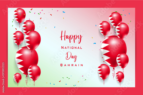 High quality 3D balloon flag card for Bahrain National Day, featuring bold national colors and festive elements, perfect for patriotic celebrations, events and promotional materials.