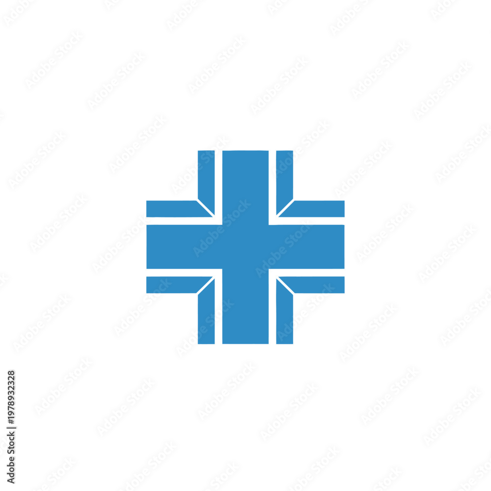 Fototapeta premium Blue cross symbol on white background.