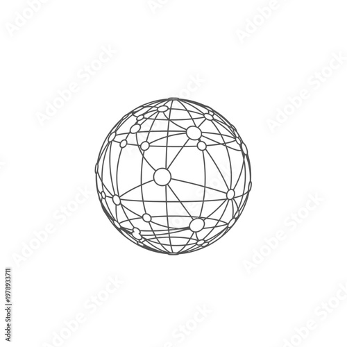 Wireframe globe with connected nodes.