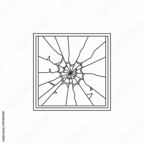 Cracked glass pane with broken shards.