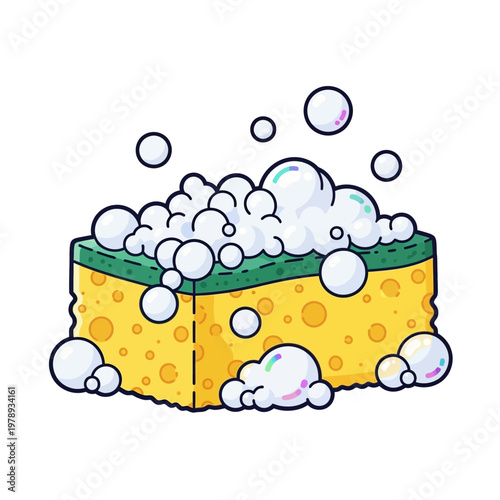 A cartoon sponge with soap bubbles.
