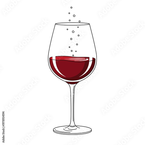 A glass of red wine with bubbles.