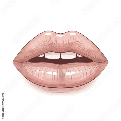 Illustration of glossy female lips smiling.