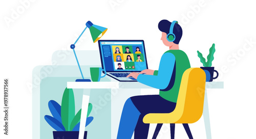 Remote Work Setup Flat Design Illustration