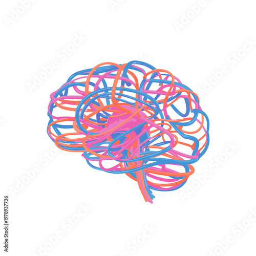 Brain illustration in colorful lines.