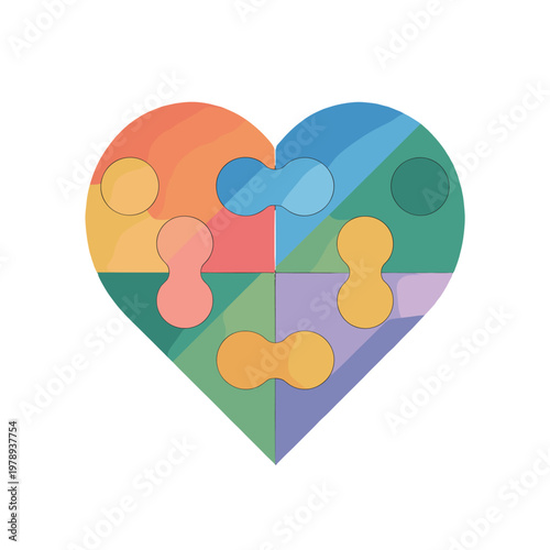 Colorful heart-shaped puzzle illustration.
