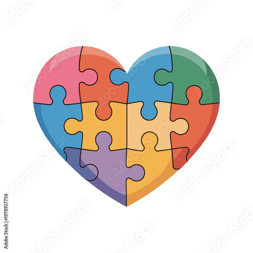 A colorful puzzle heart symbolizing connection, support and unity.