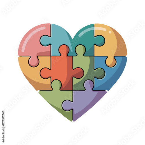 A colorful heart-shaped puzzle, symbolizing connection and unity.