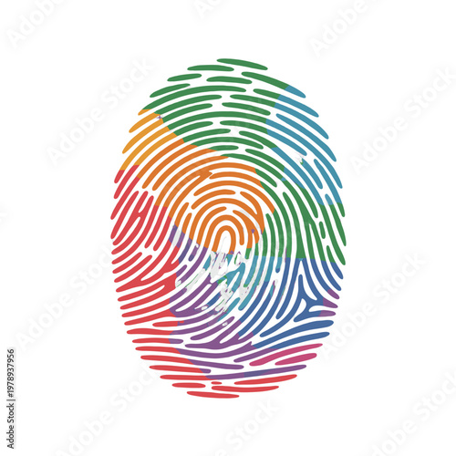 Colorful fingerprint design with rainbow hues, symbolizing uniqueness and individuality.