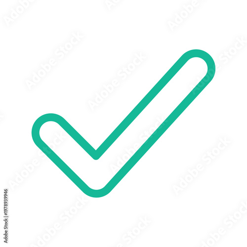 Teal Turquoise Checkmark Icon Vector Graphic Approved Success Verified Correct Sign Symbol Validation Checklist Completed Task Isolated on White Background Minimalist Mint Tick Mark for App UI UX.