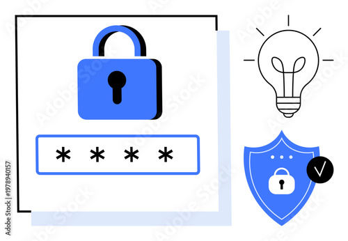 Cybersecurity theme. Cybersecurity visuals password protection, lock for data privacy, and shield for safety. Cybersecurity innovation ensures secure technology. Great for IT, privacy, apps, tech