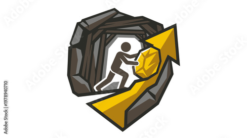 Miner Pushing Gold Rock Out Of Tunnel