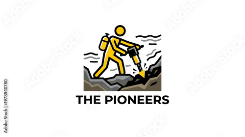 The Pioneers Construction Worker Using Jackhammer on Rock